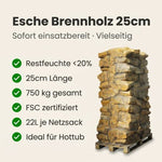 Lade das Bild in den Galerie-Viewer, 88 Netze kammergetrocknetes gespalten Esche Brennholz 25cm 1.25 RM / 2.0 SRM
