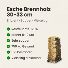 88 Netze Kammergetrocknetes gespalten Esche Brennholz 30-33 cm 1.25 RM / 2.0 SRM