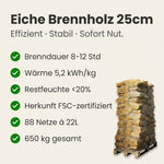 Lade das Bild in den Galerie-Viewer, 88 Netze Kammergetrocknetes gespalten Eiche Brennholz 25cm
