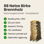 Lade das Bild in den Galerie-Viewer, 88 Netze Kammergetrocknetes gespalten Birke Brennholz 25cm 1.25 RM / 2.0 SRM
